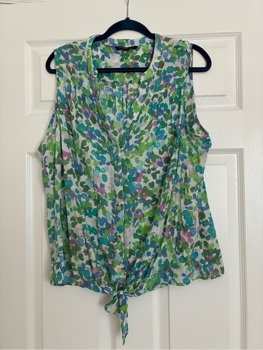 Zac & Rachel Green, Blue & Pink Floral Tie-Front Sleeveless Top